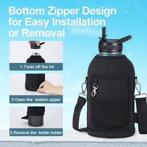 Housse de bouteille d'eau en néoprène de haute qualité, porte-bouteille de 64 oz avec bandoulière réglable - Product Image 4
