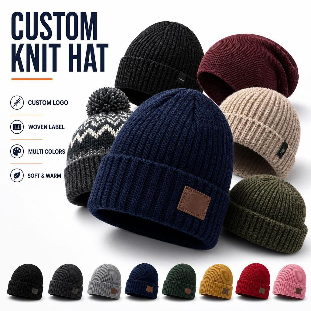 Outdoor Hunting Camping Knit Beanie Hat Custom Logo Winter Warm Thermal Cap