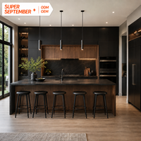 Meubles de cuisine haut de gamme en bois foncé et noir, îlot de cuisine de luxe, design personnalisé, meubles de cuisine modulaires, prix OEM
