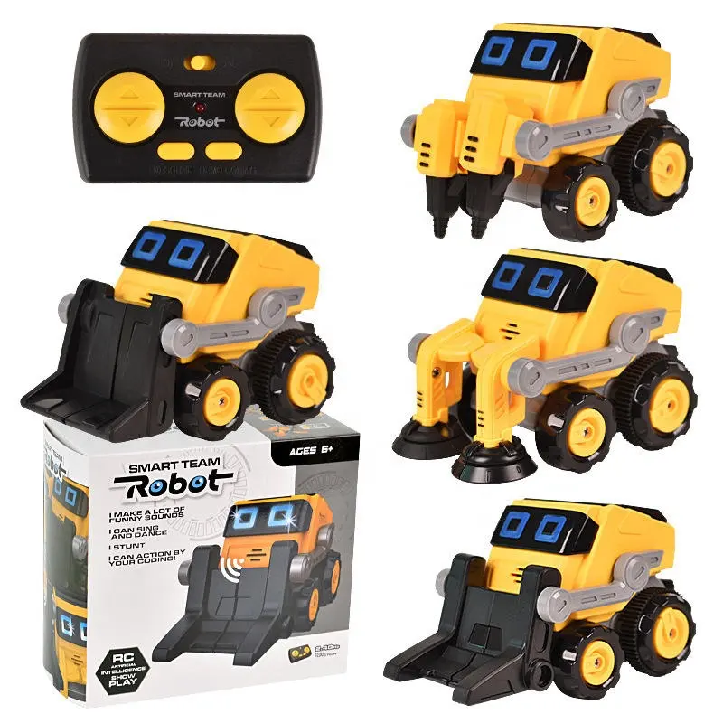 Kids STEM Robot toys 2.4G Engineering Radio Control Car Creative Shapes Robot Stunt Car Rc Truck Construction Vehicle toys