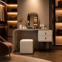 Table de toilette de luxe en chêne massif durable, couleur crème, pour chambre à coucher, coiffeuse moderne minimaliste en cuir avec rangement