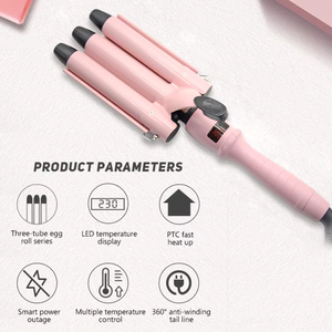 Fer à boucler professionnel 3 barils en céramique PTC à chauffage rapide avec écran LCD et température réglable 230°C - Product Image 2
