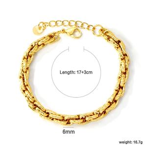 Wholesale 18k Gold Plated Double Woven Clip <b>Chain</b> Charm Bracelet Chunky Textured Waterproof Stainless Steel Bracelet for Women - Product Image 6