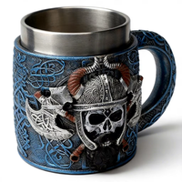 Mug en résine et acier inoxydable Viking tendance de 450 ml avec nœud celtique 3D, casque de Viking, crâne, hache, WJA20, poignée ergonomique, articles de bar de voyage