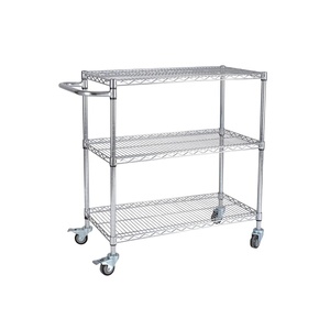 Estante Móvil de Almacenamiento de Malla de Tres Niveles con Ruedas, Carro de Acero al Carbono Móvil - Product Image 1