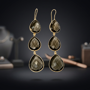 Pendientes Geométricos de Plata de Ley 925 con Baño de Oro de 18K y Cuarzo Engastado en Bisel, Nueva Llegada - Product Image 3