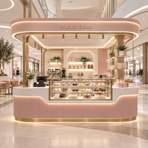 Kiosque à desserts rose personnalisé, mobilier de présentation en bois pour boulangerie, design d'intérieur de magasin de détail, vitrine en verre pour pâtisserie - Product Image 1