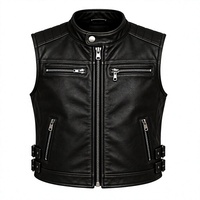 Gilet moto en cuir PU noir pour homme, col montant, fermeture éclair, couleur unie, grande taille, coupe classique