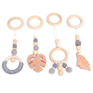 New baby teether 4 piece wooden teether baby pacifier pearl plush chain baby room decoration