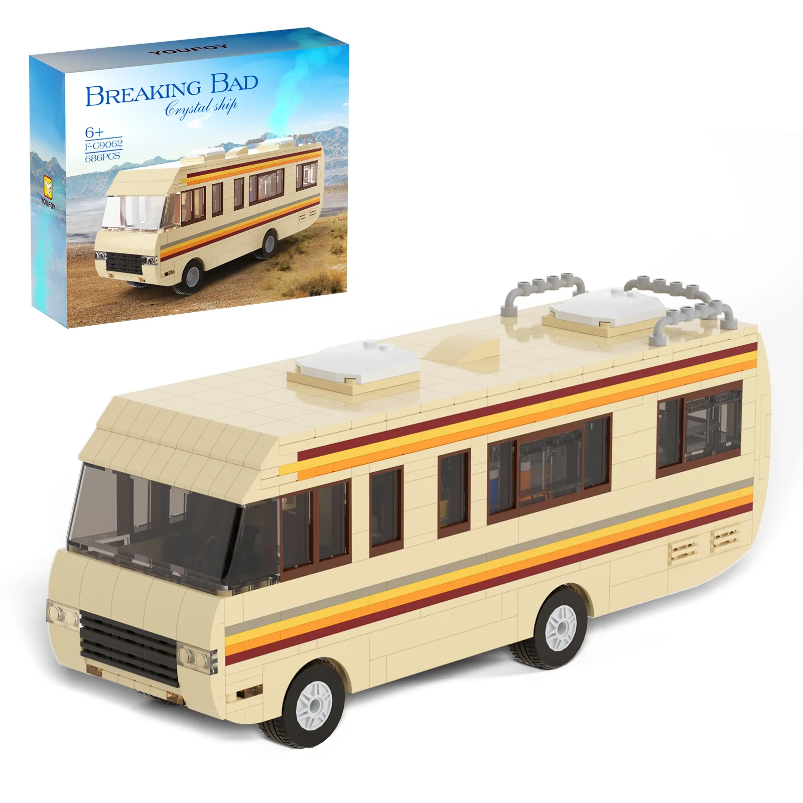 BuildMoc Movie Breaking Bad Walter White And Pinkman Cooking Lab RV Car Building Blocks Kit Vehicle Van Toys For Children Gifts