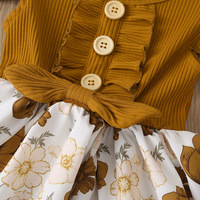 Ensemble 2 pièces de tenues mignonnes pour filles, vêtements d'été pour enfants avec hauts à boutons et robes à volants, col en O pour enfants