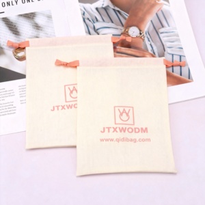 Bolsa de Algodón Muselina Blanca Natural con Cordón y Logotipo Personalizado para Joyería, Bolsa de Regalo de Algodón Muselina con Cordón y Logotipo Personalizado - Product Image 5