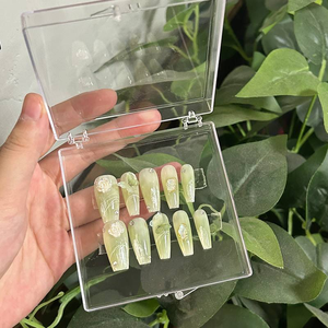 <span class=keywords><strong>Uñas</strong></span> Postizas Acrílicas Hechas a Mano con Incrustaciones de Diamantes de Imitación en 3D con Diseño de Almendras, Sin Rastro, Cobertura Completa, Pegamento - Product Image 2