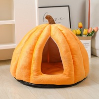 Lit pour chat en forme de citrouille semi-fermé, chaud et douillet pour l'hiver, maison-caverne en peluche ultra douce, nid confortable pour animaux de compagnie d'intérieur, pour chats et petits chiens, OEM ODM