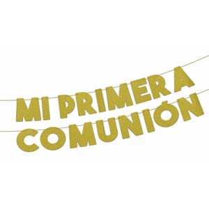 Mi Primera Comunión, Guirnalda de Letras Doradas, Elegante Decoración Religiosa para Fiestas, Bolsa de 12 Piezas - Product Image 1