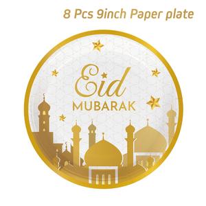 EID Mubarak Vaisselle Assiettes Musulman Lune Étoile Château Fête Assiettes Jetables <span class=keywords><strong>Papier</strong></span> Décoration Ramadan 2023 - Product Image 6