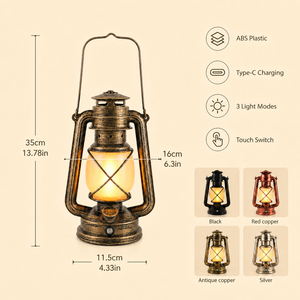 Lanterne de <span class=keywords><strong>Tempête</strong></span> Vintage <span class=keywords><strong>Rechargeable</strong></span> à <span class=keywords><strong>LED</strong></span> Effet Flamme, <span class=keywords><strong>Lampe</strong></span> de Camping Portable USB en ABS pour Fêtes - Product Image 4