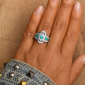 Anello in Argento T0882 con Diamante e Pietre Laterali in Turchese, Taglio Brillante Rotondo, Colore G Naturale, per Fidanzamento Femminile - Product Image 3