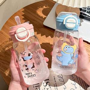 ขวดน้ำพลาสติกเด็ก ลายการ์ตูนน่ารัก สำหรับเด็กชายและเด็กหญิง พร้อมหลอดดูดน้ำสองแบบ ฝาปิดแบบเด้ง ใช้สำหรับใส่นม น้ำผลไม้ - Product Image 3