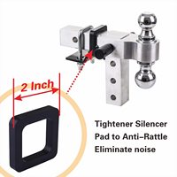 Attelage de remorque réglable en acier allié poli, 6 pouces, compatible avec un récepteur de 2 pouces, double boule de 2-5/16 pouces, double goupilles de verrouillage