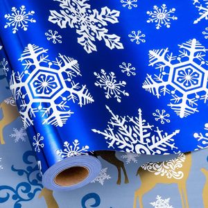 <b>Blue</b> Christmas Wrapping <b>Paper</b> <b>Roll</b> Snowflake Design 46.8 Square Feet Recyclable Gift Craft Use - Product Image 1