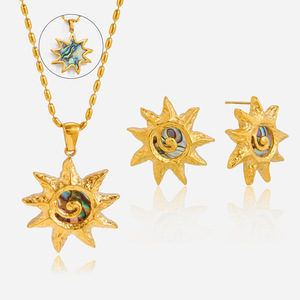 Ensemble de bijoux en acier inoxydable avec coquille d'ormeau pour femmes, accessoires de mode pour fête, pendentif et boucles d'oreilles dorées - Product Image 1