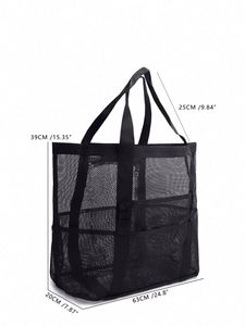 Sac fourre-tout bleu personnalisé avec logo imprimé de haute qualité 2025, sacs de plage d'été en maille polyester noire pour jouets - Product Image 2