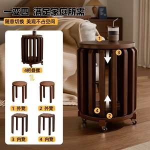 Solid Wood Round <b>Stool</b> Home Tea <b>Table</b> Stackable Storage Bench Kitchen Dining Seat - Product Image 2
