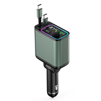 Câble rétractable PD 65W Max pour voiture, lecteur MP3 Bluetooth : émetteur FM, appels mains libres, lecteur USB, charge rapide