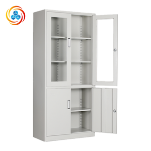 Armoire de classement moderne en acier avec façade en verre, deux tiroirs centraux, design modulaire écologique pour bureau à domicile et immeubles de bureaux - Product Image 2