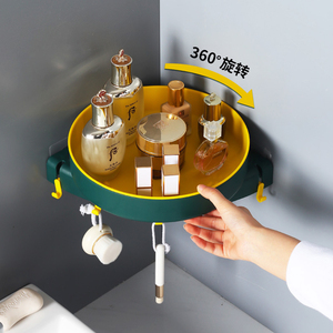 360 Rotating Storage Rack Corner Shelf Bathroom Kitchen Triangle Storage Shelves Punch-free Wall-mounted Storage Supplies