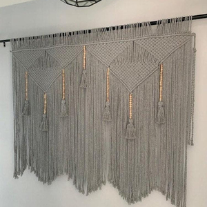 Cabecero de Macramé Gris Moderno, Decoración Geométrica para Pared, Tapiz Grande para Colgar en la Pared - Product Image 1