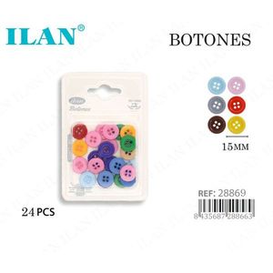 Bottoni Ilan 15 mm 4 Fori Multicolore 24 Pezzi - Product Image 1