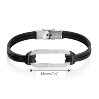 Bracelet en cuir de vache vintage personnalisé avec grande plaque ovale creuse bracelet en cuir sculpté en acier inoxydable pour hommes