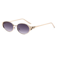 Lunettes de soleil ovales vintage 2026 pour femme, monture métallique de luxe avec décor léopard, verres teintés rose UV400, petites lunettes de soleil rondes rétro
