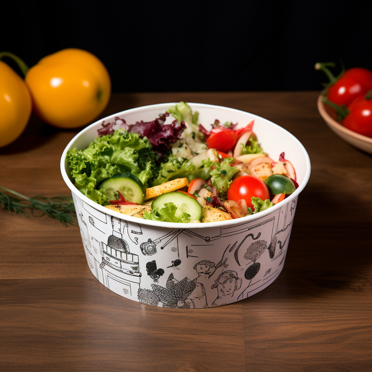 Custom White Disposable Food Grade Kraft Paper Bowls with Lid for Takeaway Salad Premium Quality Kraft Paper Plates & Bowls