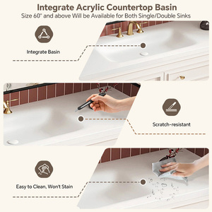 Meuble-lavabo élégant français à vasque unique 36-92 pouces personnalisable, avec comptoir et vasque en pierre intégrés, meuble-lavabo autoportant - Product Image 2