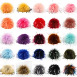 Wholesale Pom Pom For Beanie Hats, Snap On fluffy fox fur Pompom, Detachable Faux raccoon Fur Ball