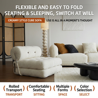 Sofá Cama Convertible Minimalista Moderno Taji Tofu-block, Sillón Modular Plegable Individual, Esponja de Alta Densidad, Lana de Cordero