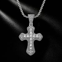 Collier pendentif croix Hip Hop entièrement serti de zircons cubiques multicolores en cuivre, effet arc-en-ciel, bijou de cou unisexe pour rappeur