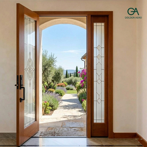 Puerta principal de entrada GA-28G Golden Aero de madera maciza con cristal tintado y panel lateral para villa - Product Image 1