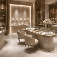Vitrine en verre courbé sur mesure BRUTALIST avec éclairage LED pour bijouterie - Design intérieur écologique, durable, recyclable, solution complète pour l'aménagement de la boutique