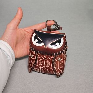 Handmade Eco-Friendly Leather Cowhide Cartoon Owl Flap Coin Purse Bag Card <b>Key</b> Bag Children's Animal Original - Product Image 1
