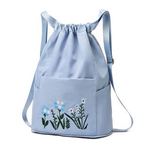 Custom Embroidery logo Waterproof Eco-Friendly Gym <b>Drawstring</b> <b>Backpack</b> Nylon Polyester 210D Folding <b>Backpack</b> with Wet Pocket - Product Image 6