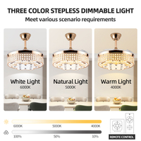 Lampu Plafon LED Kristal Retractable 6 Kecepatan, Kontrol Jarak Jauh, Motor DC Tembaga Nordik, Warna Emas, Pengatur Waktu, Modern Mewah untuk Kantor Rumah