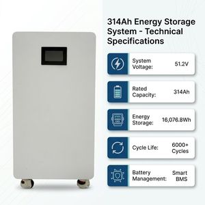 แบตเตอรี่ LiFePO4 51.2V 314Ah 16KWh พร้อมหน้าจอสัมผัสและล้อเลื่อนสำหรับระบบกักเก็บพลังงานแสงอาทิตย์ - Product Image 4