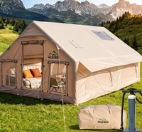 Tente gonflable Wind Valley Air, 12 mètres carrés, légère, avec deux portes et deux grands puits de lumière, avec pompe manuelle
