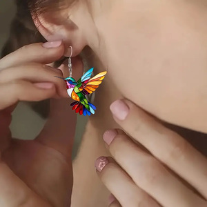 Boucles d'oreilles fantaisie colorées en forme d'animaux et d'oiseaux pour femmes, en acrylique, tendance, cadeaux de fête - Product Image 5
