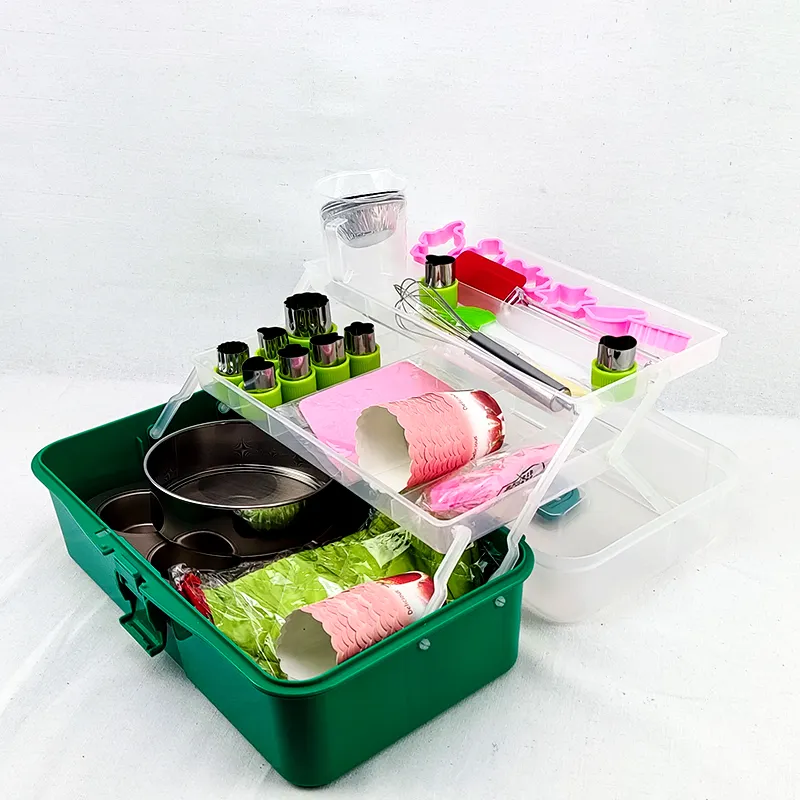 Recipiente de armazenamento de plástico multiuso, caixa com alça e trava de trinco, cinza transparente para decoração de bolo