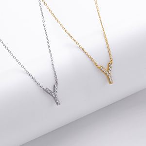 Personalized 925 <b>Silver</b> <b>Initial</b> <b>Necklace</b> Pendant with 26 Alphabet A-Z Gold Plated Cubic Zirconia Charm Link Chain Jewelry - Product Image 2